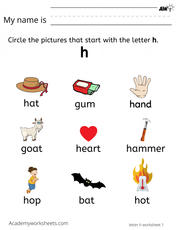 Learn letter h by finding words that start with h