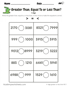 comparing numbers with 4 digits worksheets