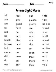 primer sight words